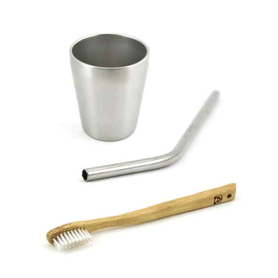 Pack promo - 1 Brosse à dents KIDS + 1 P'tite timbale + 1 paille inox courte gravée