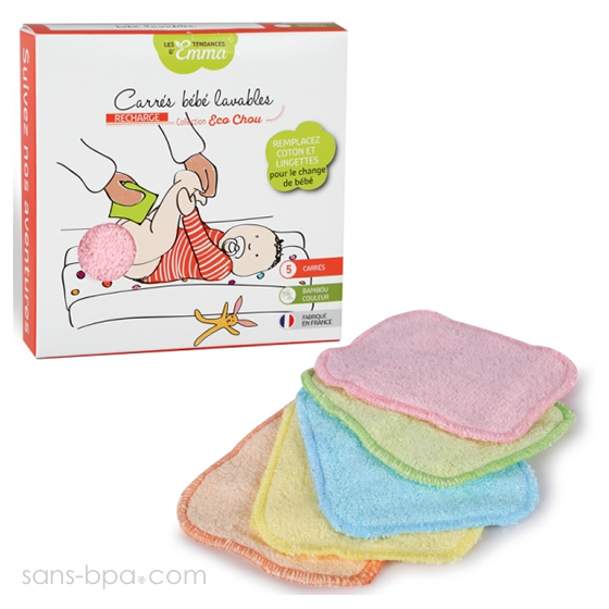 5 carrés lingettes bébé BAMBOU