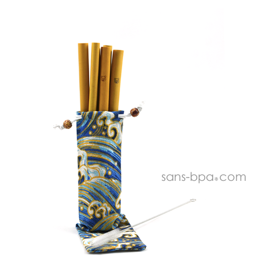 Ensemble 6 pailles bambou & leur pochon