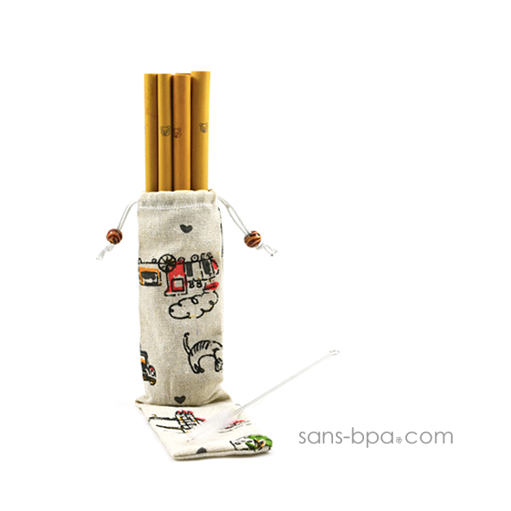 Ensemble 6 pailles bambou & leur pochon