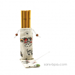 Ensemble 6 pailles bambou & leur pochon