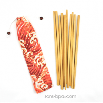 Ensemble 6 pailles bambou & leur pochon