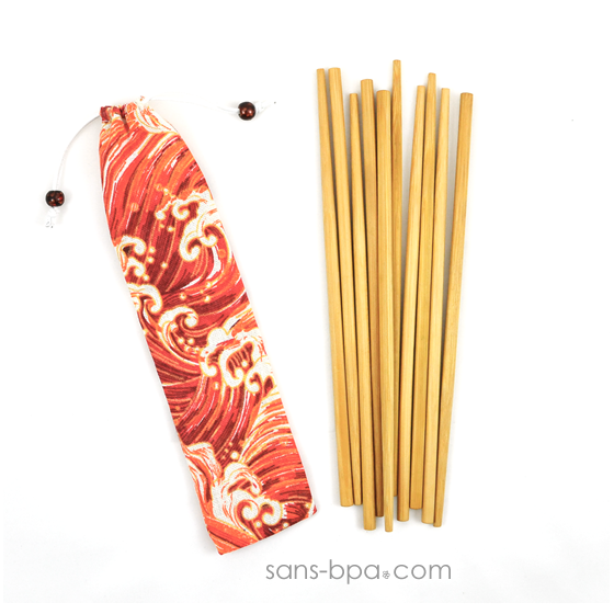 Ensemble 6 pailles bambou & leur pochon