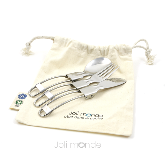 C'est dans la poche - 3 couverts pliables & leur pochette coton Bio