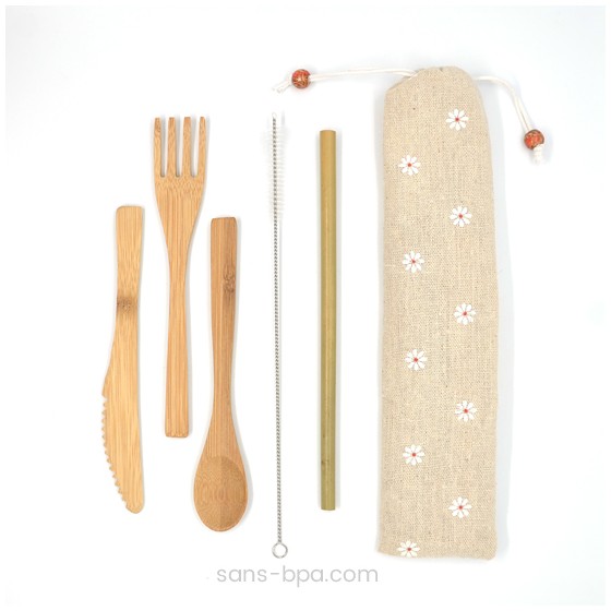 Kit nomade 2 pailles courtes bambou