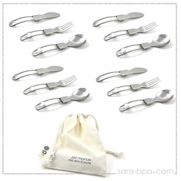 Lot 4 C'est dans la poche - 4x3 couverts pliables & leur pochette coton Bio