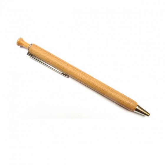 Stylo bois poussoir bois - Encre longue durée (bleu)