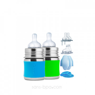 Ensemble biberons évolutifs inox 150 ml - Aqua & Green