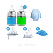Ensemble biberons évolutifs inox 150 ml - Aqua & Green