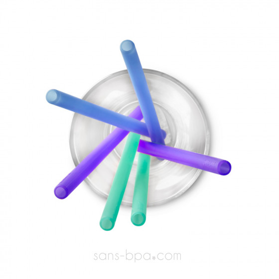 Lot 6 pailles silicones - Purple - Blue - Sea