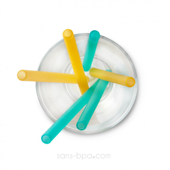 Lot 6 pailles silicones enfants - Jaune & vert