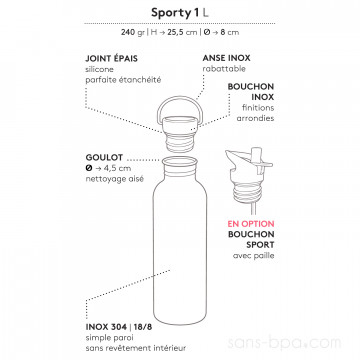 Gourde inox 1 litre SPORTY - DRAGON 2