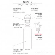 Gourde inox 1 litre SPORTY - PLUME VERTE