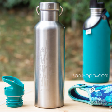 Gourde inox 500ml isotherme GROOVY - PLUME VERTE 2