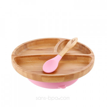 Assiette bambou à ventouse & sa cuillère Bambin