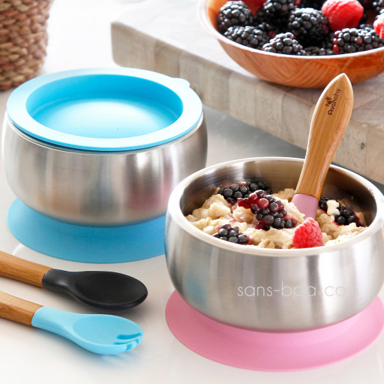 Bol inox isolé à ventouse & sa cuillère bébé