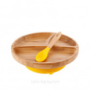 Assiette compartiments bambou à ventouse & sa cuillère Bambin