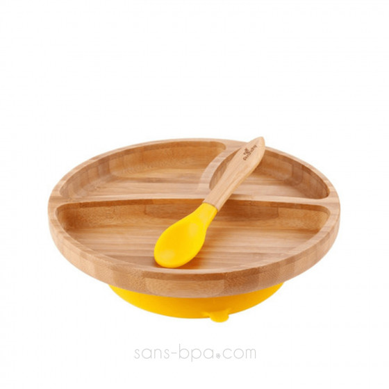 Assiette compartiments bambou à ventouse & sa cuillère Bambin