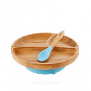 Assiette compartiments bambou à ventouse & sa cuillère Bambin