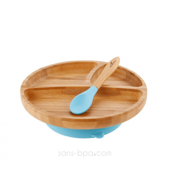 Assiette compartiments bambou à ventouse & sa cuillère Bambin