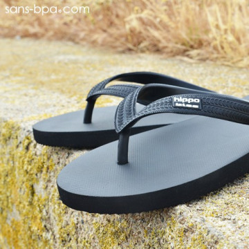 Tongs naturelles BAMAKO (noir) . HIPPOBLOO 2