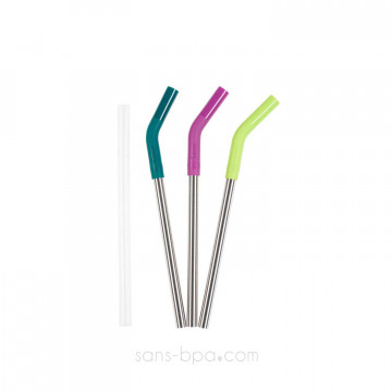 Lot 3 pailles inox embout silicone ~ Modèle SUPER SMOOTHIES