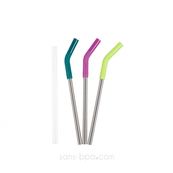 Lot 3 pailles inox embout silicone ~ Modèle SUPER SMOOTHIES