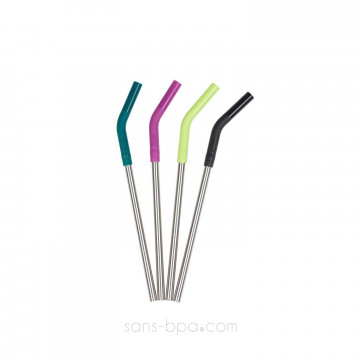 Lot 4 pailles inox embout silicone ~ Modèle SMOOTHIES