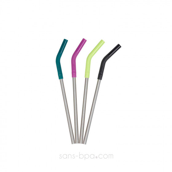 Lot 4 pailles inox embout silicone ~ Modèle SMOOTHIES
