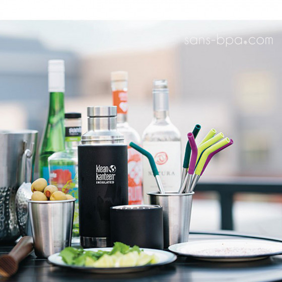 Lot 2 pailles inox embout silicone ~ Modèle SMOOTHIES