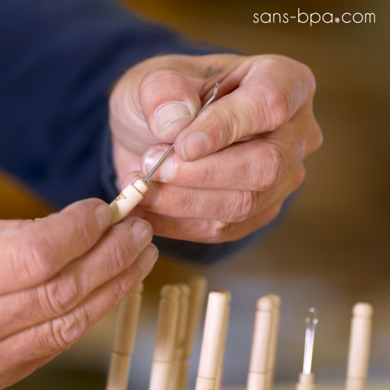 ESCURETTE cure-oreille  réutilisable inox & bois