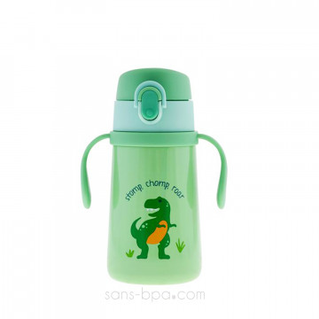 Gourde paille inox isotherme poignée 360ml - Dino Stomp