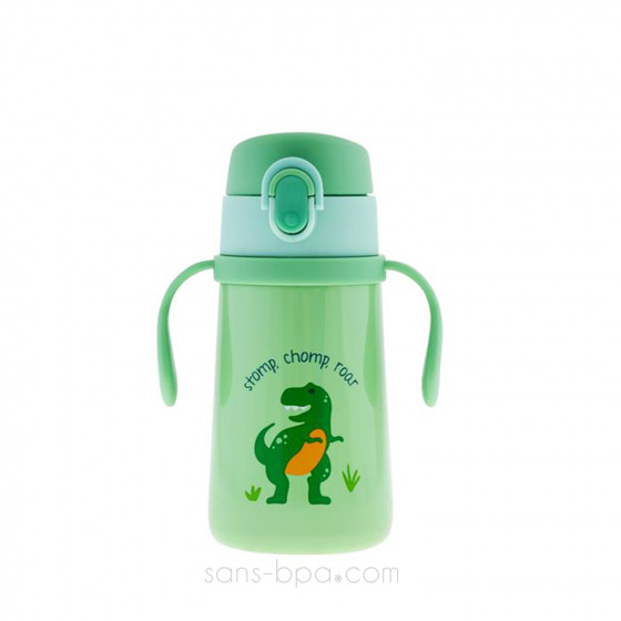 Gourde paille inox isotherme poignée 360ml - Dino Stomp