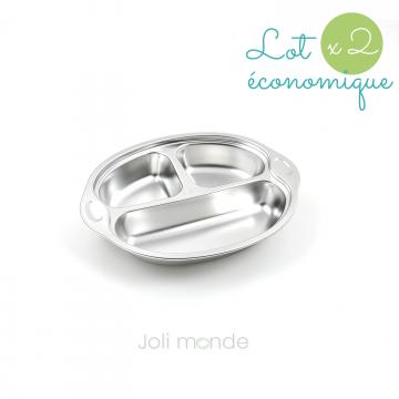 Lot 2 assiettes inox à compartiments - COCO le singe
