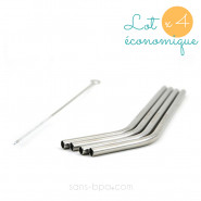 Ensemble 4 pailles inox - Courtes & courbes