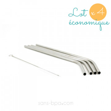 Ensemble 4 pailles inox - Longues & courbes