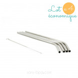 Ensemble 4 pailles inox - Longues & courbes