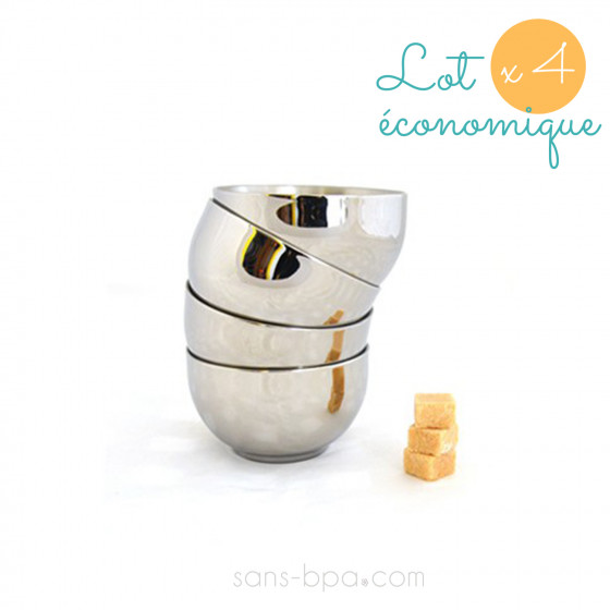Lot 4 bols inox double paroi MEDIUM