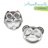 Assortiment 2 assiettes à compartiments - Chouette + Panda