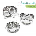 Assortiment 3 assiettes à compartiments - Eléphant + Panda + Singe