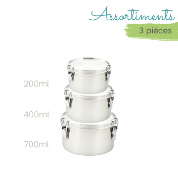 Assortiment 3 boites inox étanches La Retro Diam 8 + 10 + 12cm