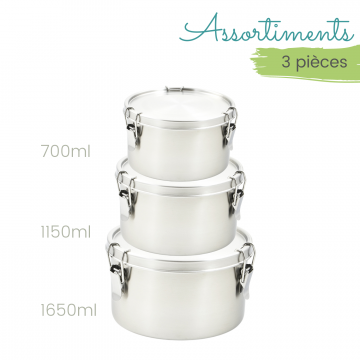 Assortiment 3 boites inox étanches La Retro Diam 12 + 14 + 16cm