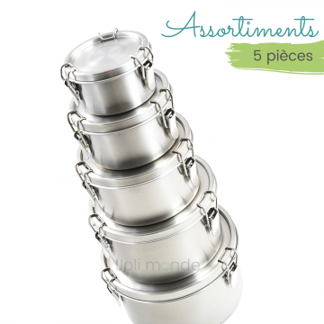 Assortiment 5 boites inox étanches La Retro Diam 8 + 10 + 12 + 14 + 16cm