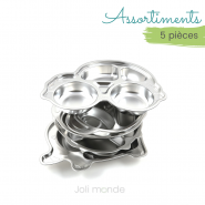 Assortiment 5 assiettes à compartiments - Eléphant + Panda + Singe + Chouette + Voiture