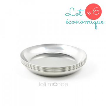 Lot 6 Assiettes inox 19 cm . Joli Monde