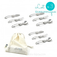 Lot 3 C'est dans la poche - 3x3 couverts pliables & leur pochette coton Bio