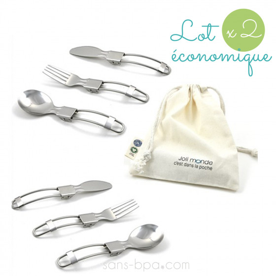 Lot 2 C'est dans la poche - 3x2 couverts pliables & leur pochette coton Bio