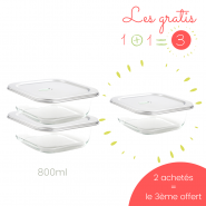 Lot 2 contenants De verre & d'inox 800ml + 1 GRATUIT