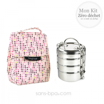 Pack Sac isotherme Lunchbag Bloom + Tiffin inox 4 étages Jolie Ronde