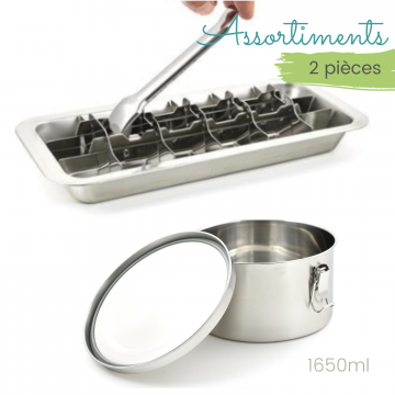 Assortiment bac à glaçons inox & son contenant inox La Retro Diam 16